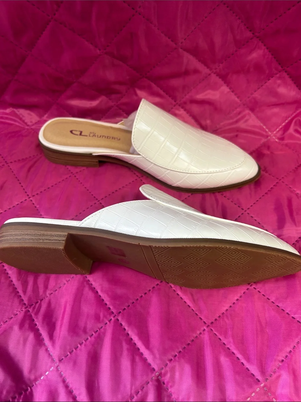 CL by Laundry White Croc-Embossed Slip-On Mules